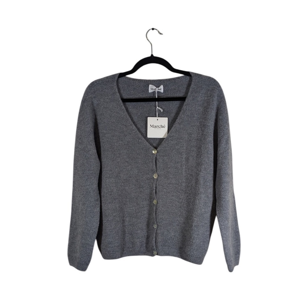 Boutique Light Gray Classic Button Down Cardigan Sweater Size M